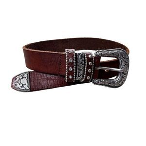 3D embossed silver / leather  belt girls belt